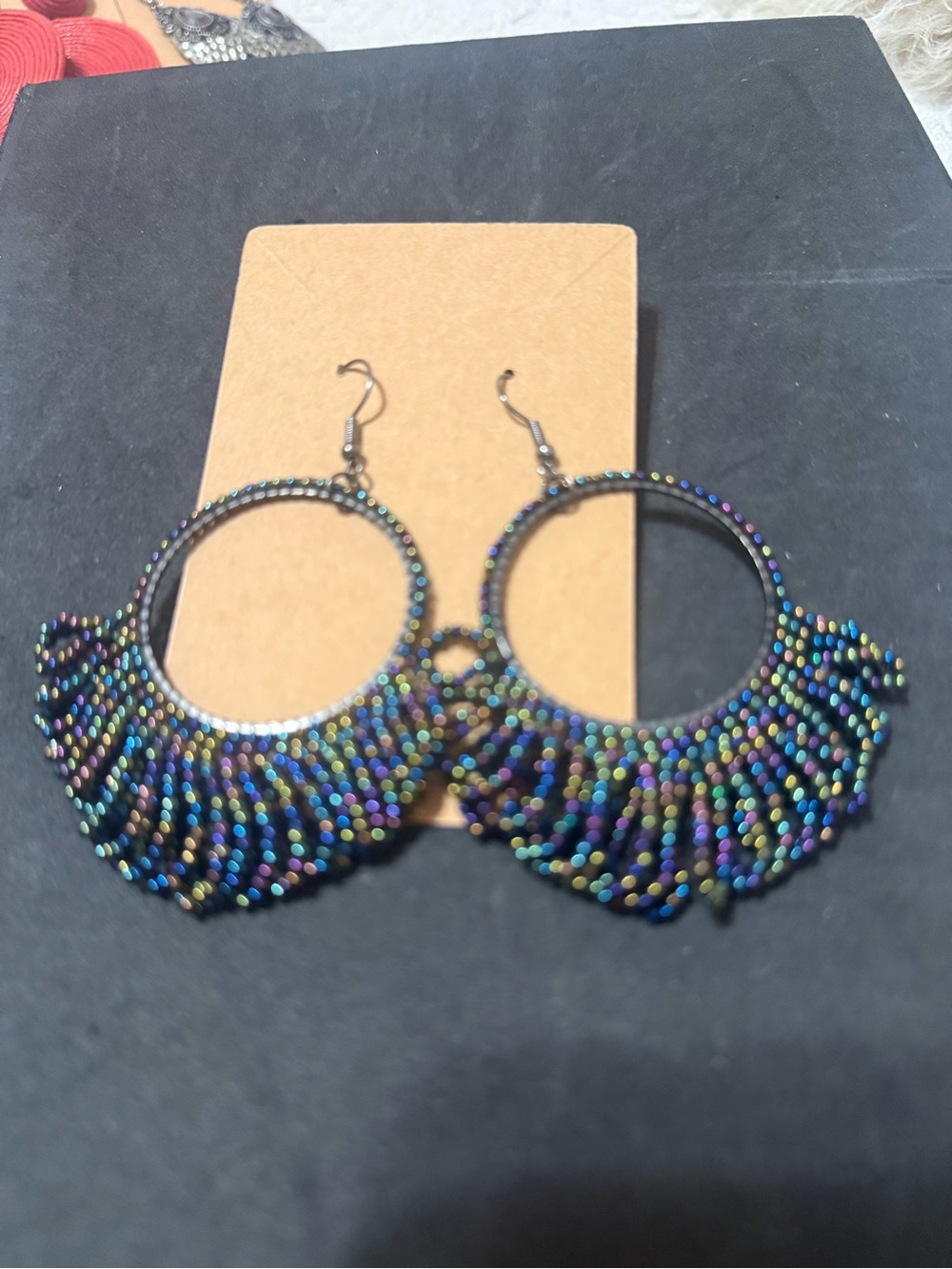 jcpenney Iridescent Multicolor Beaded Fan Hoop Earrings
